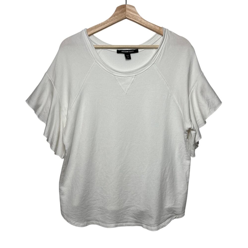 Fifteen Twenty White Flutter Sleeve Sweatshirt Pullover Top Style #1F24086 Sz M